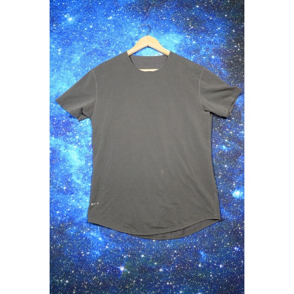 BYLT Shirt Mens Medium Gray Drop Cut Striped Performance Stretch Casual Crewneck - Picture 1 of 9